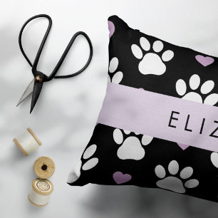 Dog Paws, White Paws, Lilac Hearts, Your Name Pillowcase