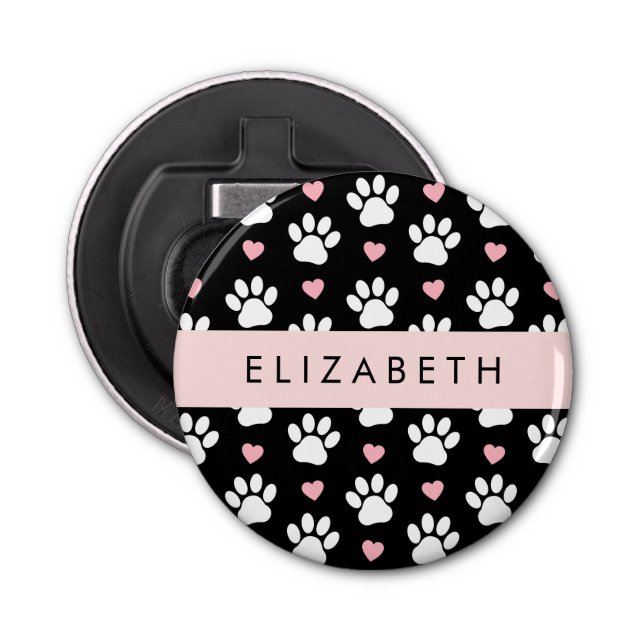 Dog Paws, White Paws, Pink Hearts, Your Name Bottle Opener (Front)