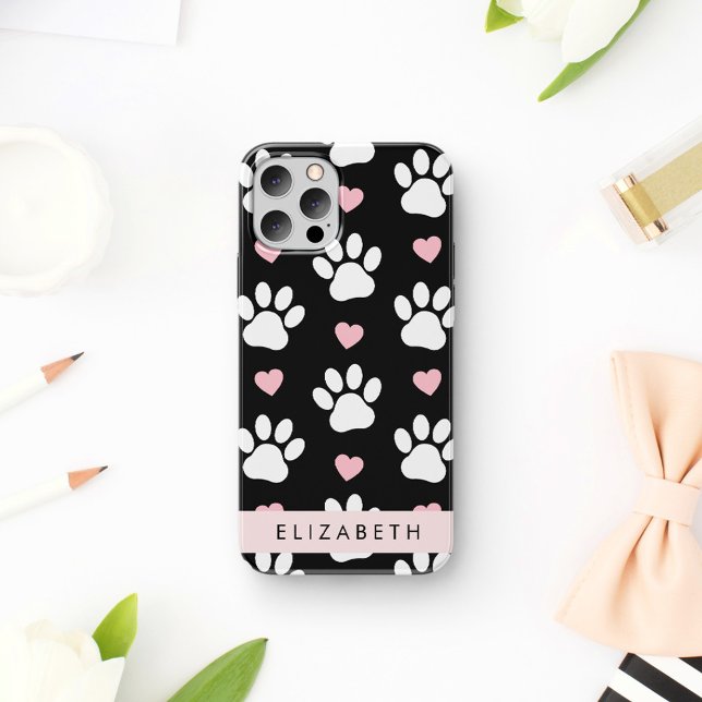 Dog Paws, White Paws, Pink Hearts, Your Name Case-Mate iPhone Case (Creator Uploaded)