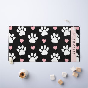 Dog Paws, White Paws, Pink Hearts, Your Name Desk Mat