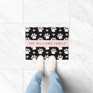 Dog Paws, White Paws, Pink Hearts, Your Name Doormat