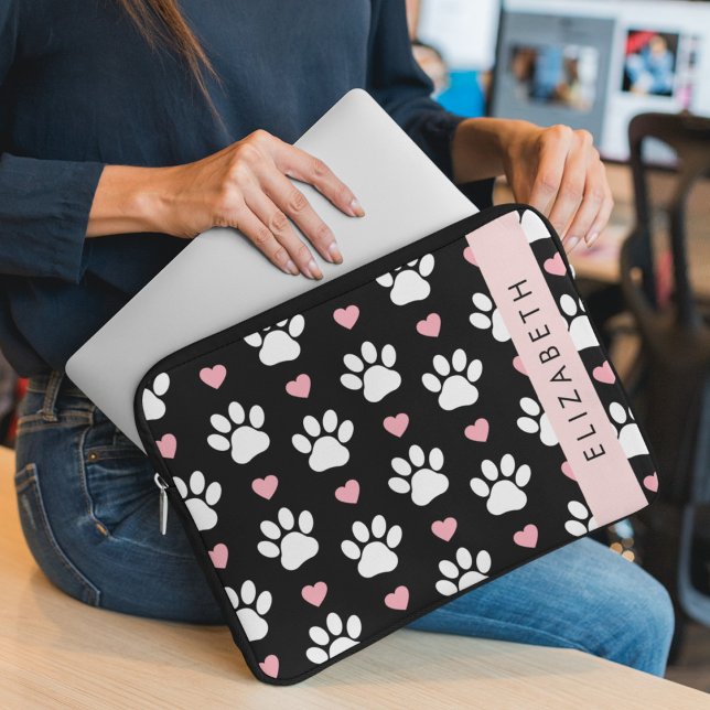 Dog Paws, White Paws, Pink Hearts, Your Name Laptop Sleeve (Creator Uploaded)