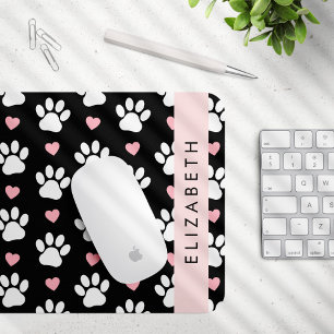 Dog Paws, White Paws, Pink Hearts, Your Name Mouse Pad
