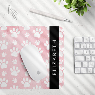 Dog Paws, White Paws, Pink Watercolors, Your Name Mouse Pad