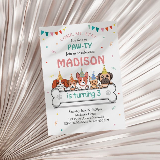 Dog Pawty Puppy Birthday  Invitation (Creator Uploaded)
