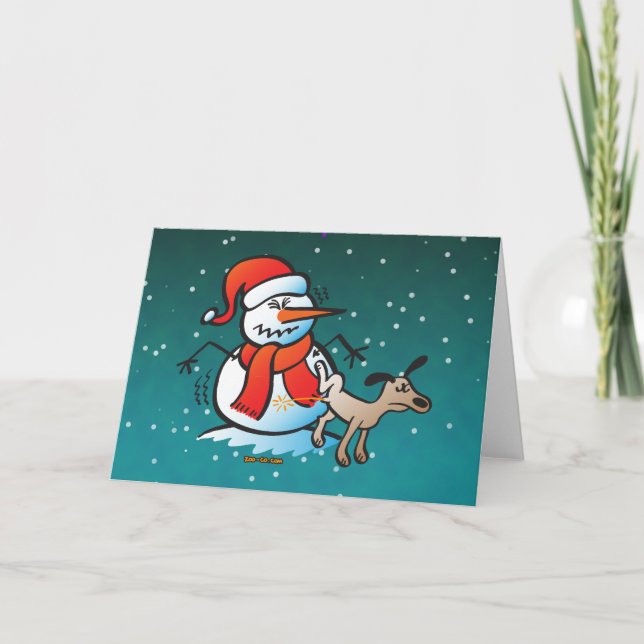 Dog Peeing on a Snowman Holiday Card (Front)