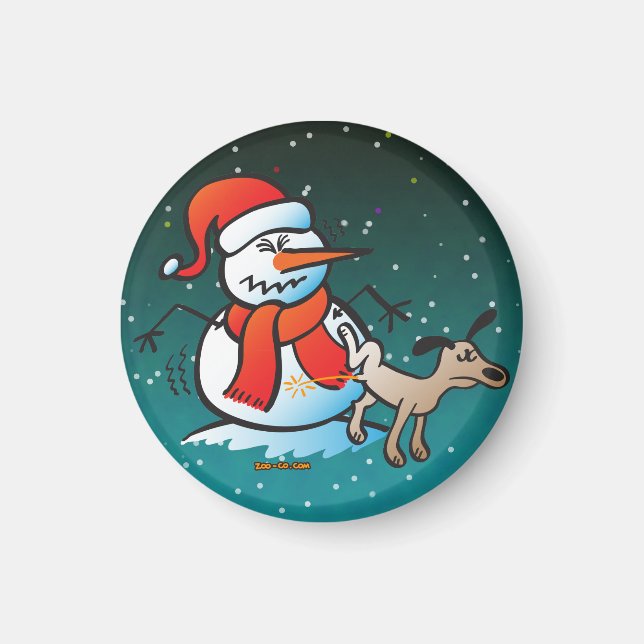 Dog Peeing on a Snowman Magnet (Front)