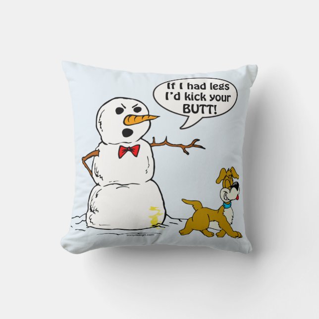 Dog Pees on Snowman Cartoon Cushion (Front)