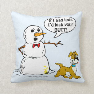 Dog Pees on Snowman Cartoon Cushion