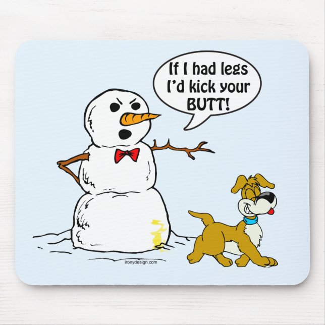 Dog Pees on Snowman Cartoon Mouse Pad (Front)