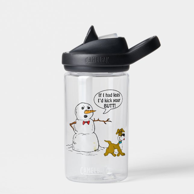 Dog Pees on Snowman Joke Water Bottle (Left)