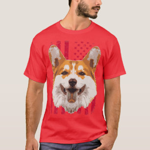 Dog Pembroke Welsh Corgi With Us American Flag586 T-Shirt