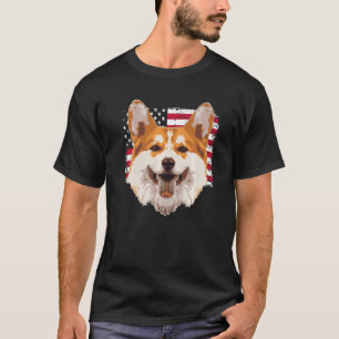 Dog Pembroke Welsh Corgi With Us American Flag 2 T-Shirt