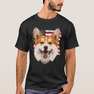 Dog Pembroke Welsh Corgi With Us American Flag 2 T-Shirt