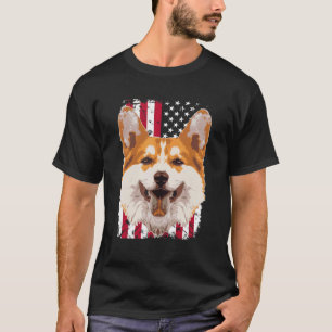 Dog Pembroke Welsh Corgi With Us American Flag 3 T-Shirt