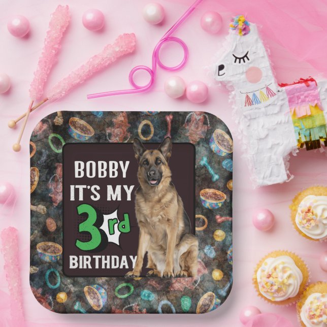 Dog Personalised 3rd birthday party   Paper Plates (Party)