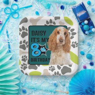 Dog Personalised 8th birthday party  Paper Plates