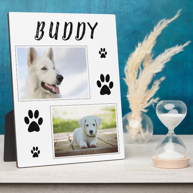 Dog Pet 2 Photo Collage Paw Print Keepsake Plaque (Side)