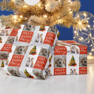 Dog Pet 2 Photos Christmas Tree Watercolor Wrapping Paper