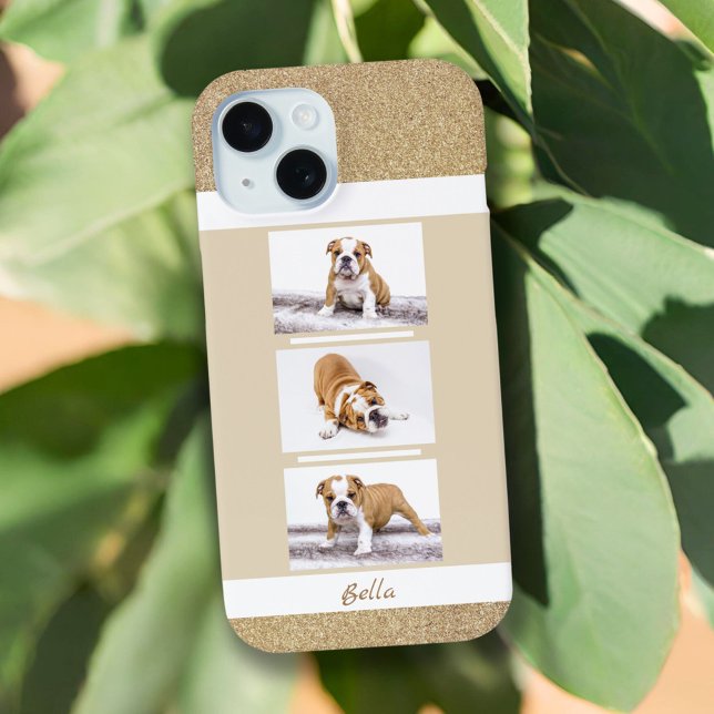 Dog Pet 3 Photo Collage Gold Glitter Case-Mate iPhone Case (Creator Uploaded)