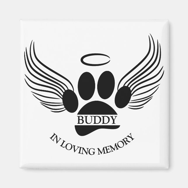 Dog Pet Angel Wings Memorial Custom Name Magnet (Front)