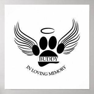 Dog Pet Angel Wings Memorial Custom Name Poster