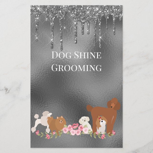 Dog Pet Grooming Sitting Business Glitter Flyer (Front)