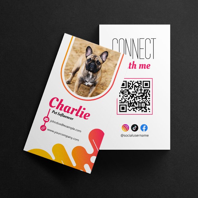 Dog Pet Influencer Photo Social Media QR Code Business Card (Creator Uploaded)