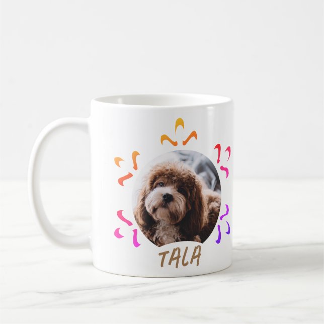 Dog Pet Name Photo Colourful Snowflake Coffee Mug (Left)