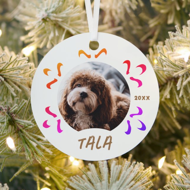 Dog Pet Name Photo Colourful Snowflake  Metal Tree Decoration (Insitu)