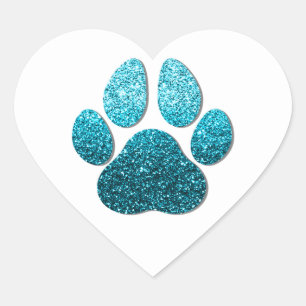 Dog Pet Paw Blue White Glitter Heart Spark Sticker