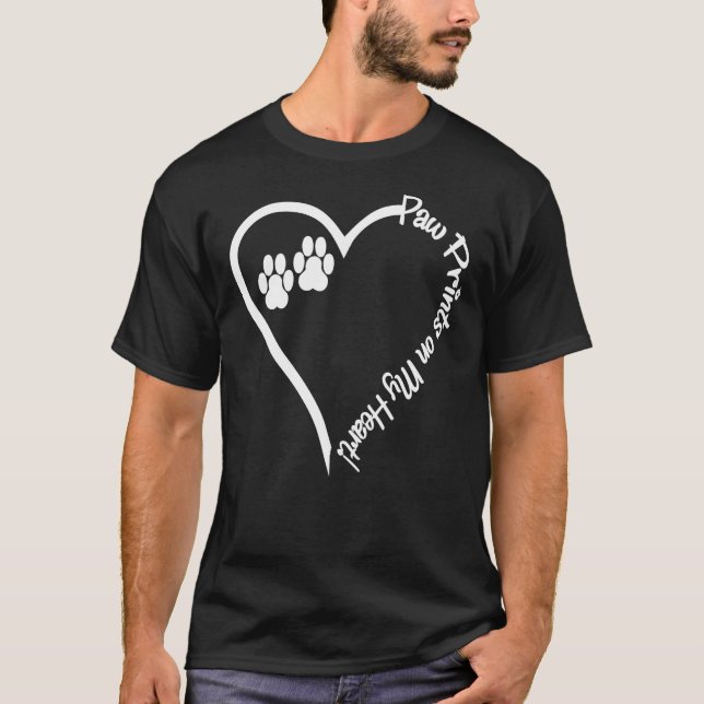 Dog Pet Paw Prints On My Heart T Shirt (Front)