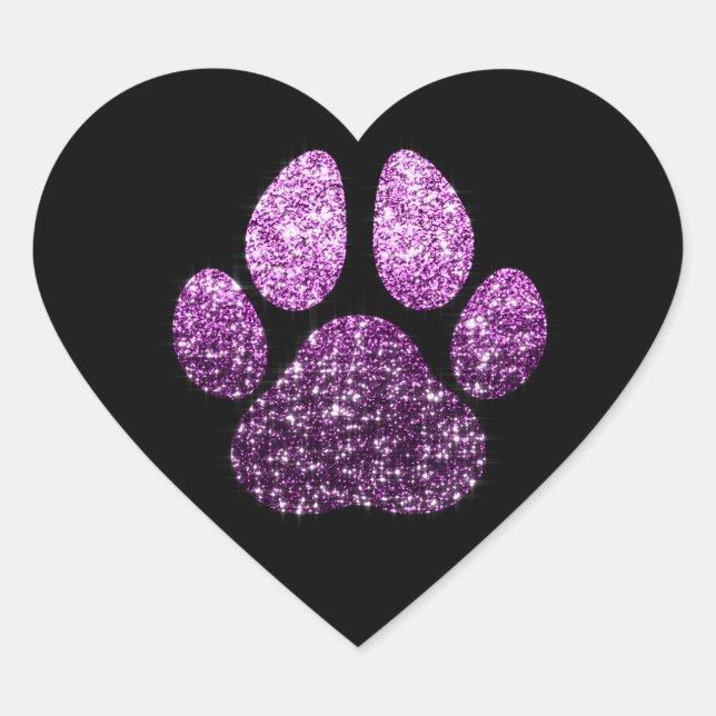 Dog Pet Paw Purple Spark Glitter Heart Spark Heart Sticker (Front)