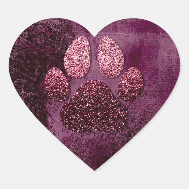 Dog Pet Paw Rose Burgund Glitter Heart Spark Heart Sticker (Front)