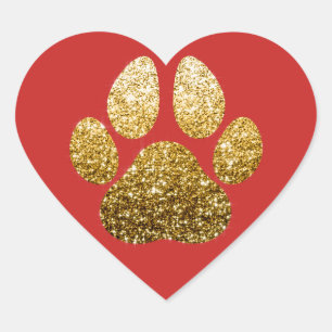 Dog Pet Pawn Gold Spark Glitter Heart Spark Red Sticker