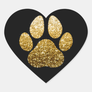 Dog Pet Pawn Gold Spark Glitter Heart Spark Sticker
