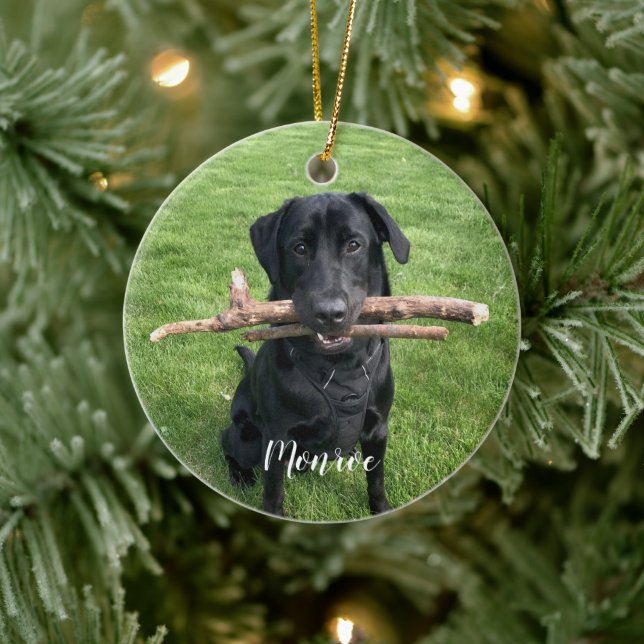 Dog Pet Personalised Name and Photo Holiday Ceramic Ornament (Tree)