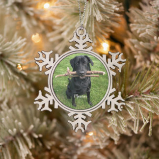 Dog Pet Personalised Name and Photo Snowflake Pewter Christmas Ornament