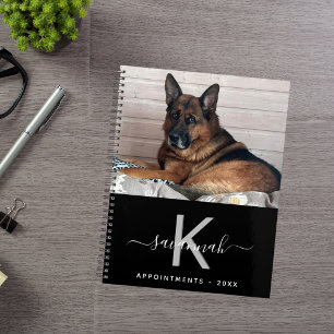 Dog pet photo monogram black planner
