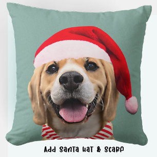 Dog Pet Photo with Digital Santa Hat Scarf Gift Cushion