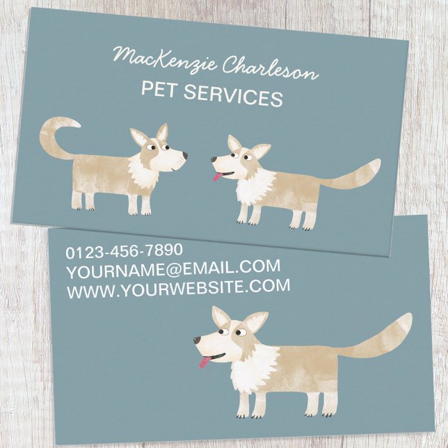 Dog Pet Services Business Card (Cute Corgi dog pet services business card for dog walker, dog groomer, vet or any animal services.)