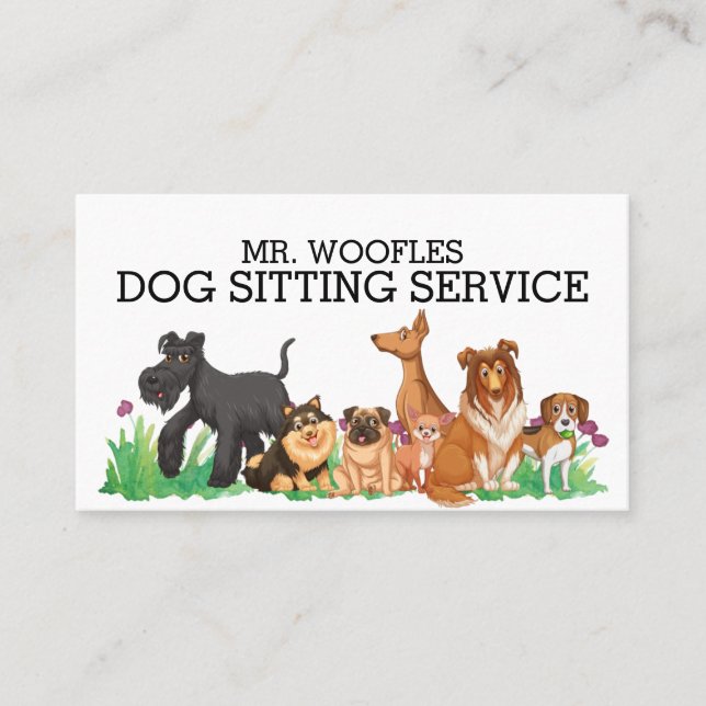 Dog Pet Sitting Watercolor Business Card (Front)