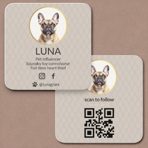 Dog Pet Social Media QR Code Gold Elegant Photo Square Business Card