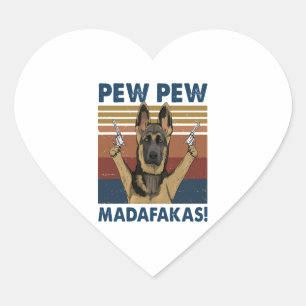 DOG PEW PEW MADAFAKAS VINTAGE RETRO HEART STICKER