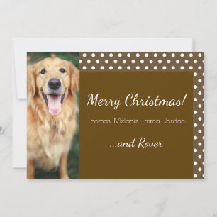 Dog Photo and Family Name Brown Christmas Card