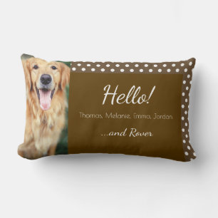 Dog Photo and Family Name Polka Dot Brown Lumbar Cushion