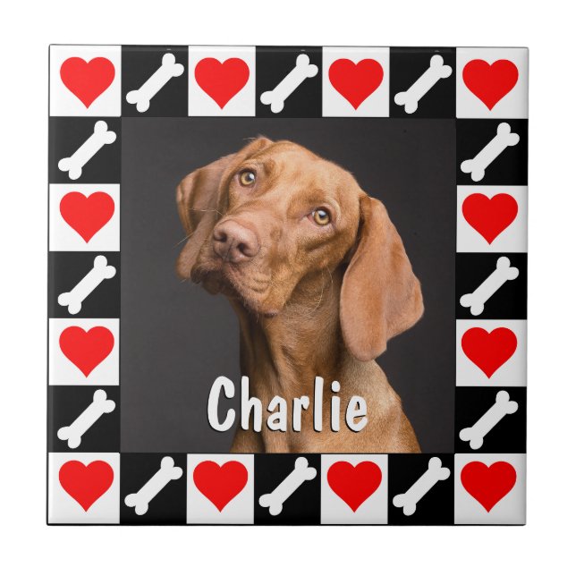 Dog Photo and Name Custom Personalised Memorial Ceramic Tile (Front)