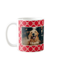 Dog Photo and Name Red Diamond Chequered Pattern