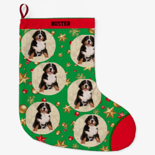 Dog Photo As Repeating Circles Add Pet Name Large  Christmas Stocking