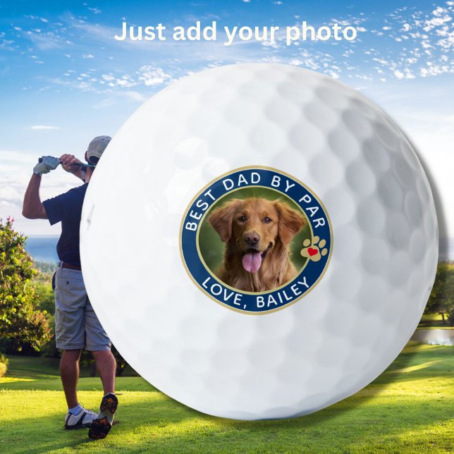 Dog Photo Best Dad By Par Custom  Golf Balls (Creator Uploaded)